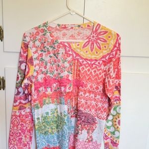 Whimsey Rose Long sleeve Cotton Ekephant Print Tee XL